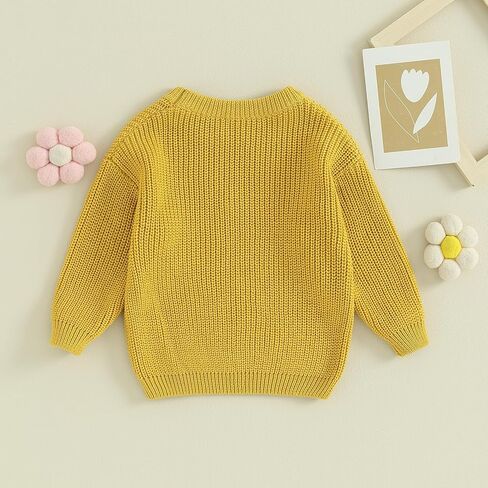 Toddler Baby Girl Knit Sweater Round Neck Long Sleeve Floral Embroidery Warm Pullover Tops Infant Fall Winter Clothes in Kuwait