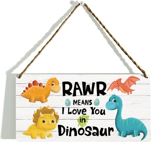 Dinosaur Inspirational Quote Wood Hanging Sign Plaque, Dinosaur Wall Decor, Rawr Means I Love You in Dinosaur, Dinosaur Decor, Dinosaur Room Decor for Boys, Dinosaur Bedroom Playroom Decor, 12x6 in Saudi Arabia
