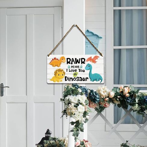 Dinosaur Inspirational Quote Wood Hanging Sign Plaque, Dinosaur Wall Decor, Rawr Means I Love You in Dinosaur, Dinosaur Decor, Dinosaur Room Decor for Boys, Dinosaur Bedroom Playroom Decor, 12x6 in Saudi Arabia