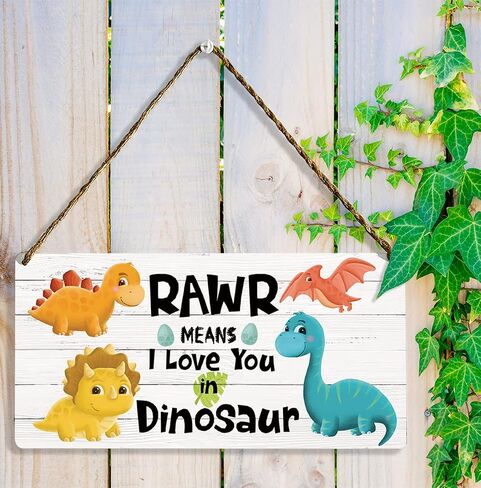 Dinosaur Inspirational Quote Wood Hanging Sign Plaque, Dinosaur Wall Decor, Rawr Means I Love You in Dinosaur, Dinosaur Decor, Dinosaur Room Decor for Boys, Dinosaur Bedroom Playroom Decor, 12x6 in Saudi Arabia