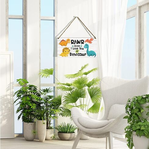 Dinosaur Inspirational Quote Wood Hanging Sign Plaque, Dinosaur Wall Decor, Rawr Means I Love You in Dinosaur, Dinosaur Decor, Dinosaur Room Decor for Boys, Dinosaur Bedroom Playroom Decor, 12x6 in Saudi Arabia