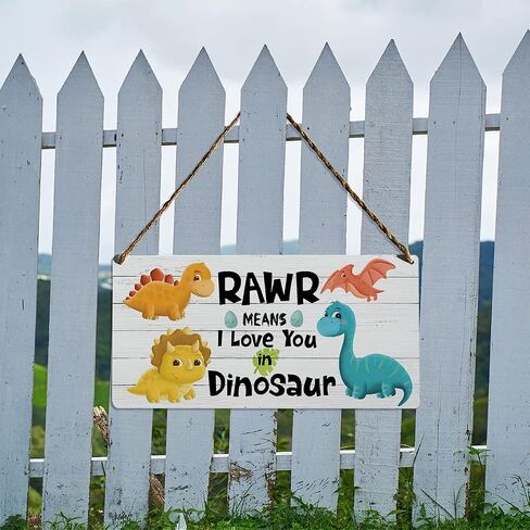 Dinosaur Inspirational Quote Wood Hanging Sign Plaque, Dinosaur Wall Decor, Rawr Means I Love You in Dinosaur, Dinosaur Decor, Dinosaur Room Decor for Boys, Dinosaur Bedroom Playroom Decor, 12x6 in Saudi Arabia