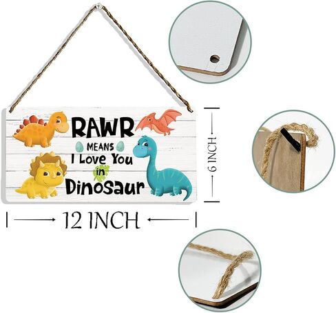 Dinosaur Inspirational Quote Wood Hanging Sign Plaque, Dinosaur Wall Decor, Rawr Means I Love You in Dinosaur, Dinosaur Decor, Dinosaur Room Decor for Boys, Dinosaur Bedroom Playroom Decor, 12x6 in Saudi Arabia