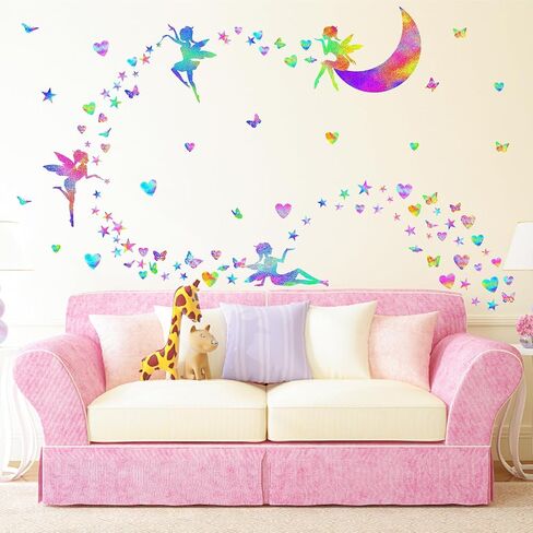Colorful Fairy Wall Stickers Cute Heart Butterfly Moon Star Stickers Girly Wall Decals Peel and Stick Pink Purple Fairy Wall Decals for Girls Room Bedroom Nursery Decor in Saudi Arabia