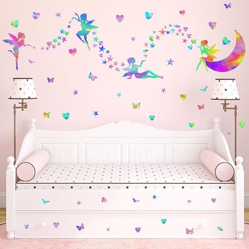 Colorful Fairy Wall Stickers Cute Heart Butterfly Moon Star Stickers Girly Wall Decals Peel and Stick Pink Purple Fairy Wall Decals for Girls Room Bedroom Nursery Decor in Saudi Arabia