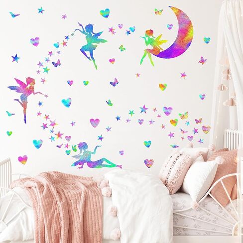 Colorful Fairy Wall Stickers Cute Heart Butterfly Moon Star Stickers Girly Wall Decals Peel and Stick Pink Purple Fairy Wall Decals for Girls Room Bedroom Nursery Decor in Saudi Arabia