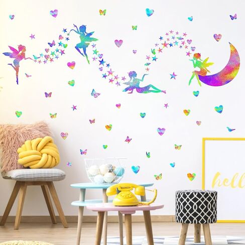 Colorful Fairy Wall Stickers Cute Heart Butterfly Moon Star Stickers Girly Wall Decals Peel and Stick Pink Purple Fairy Wall Decals for Girls Room Bedroom Nursery Decor in Saudi Arabia