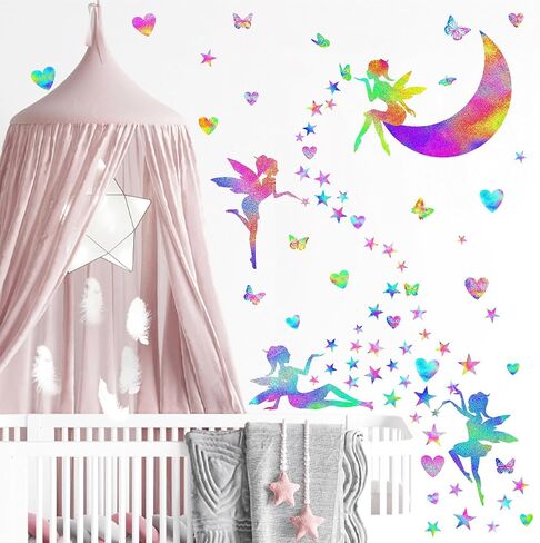 Colorful Fairy Wall Stickers Cute Heart Butterfly Moon Star Stickers Girly Wall Decals Peel and Stick Pink Purple Fairy Wall Decals for Girls Room Bedroom Nursery Decor in Saudi Arabia
