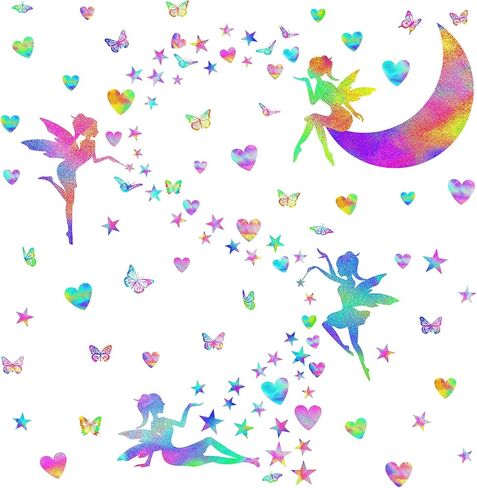 Colorful Fairy Wall Stickers Cute Heart Butterfly Moon Star Stickers Girly Wall Decals Peel and Stick Pink Purple Fairy Wall Decals for Girls Room Bedroom Nursery Decor in Saudi Arabia