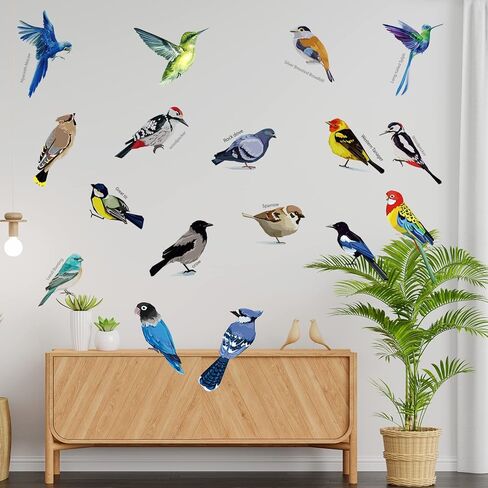 ملصقات حائط للطيور الطنانة الجميلة من AIYINGYING ملصقات جدارية للطيور الطنانة قابلة للإزالة لنافذة غرفة النوم وغرفة المعيشة والمكتب وغرفة الأطفال وديكور المنزل، 18 ملصق حائط على شكل طيور كبيرة ملصقات حيوانات in Kuwait