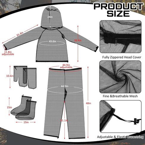 2 Sets Mosquito Net Suit Tick Net Pants Jacket Mittens and Socks Insect Proof Body Clothing Outdoor Hunting Camping Climbing in Saudi Arabia