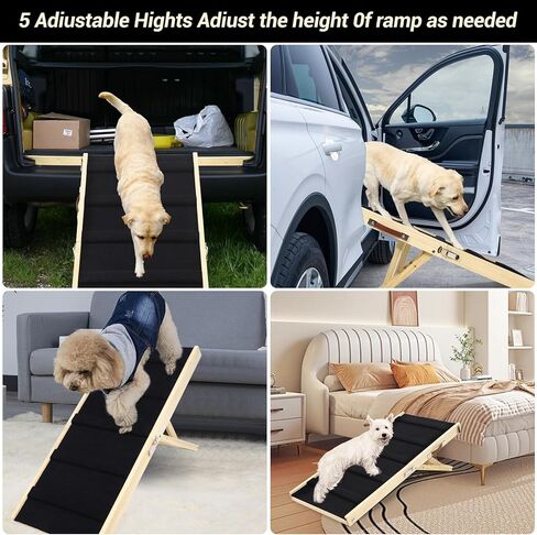 Foldable Dog Ramp - Portable Natural Solid Wood Pet Ramps for Small/Large Dogs, Non Slip Cat Dog Safety Ladder for Bed, Couch, Car in Kuwait