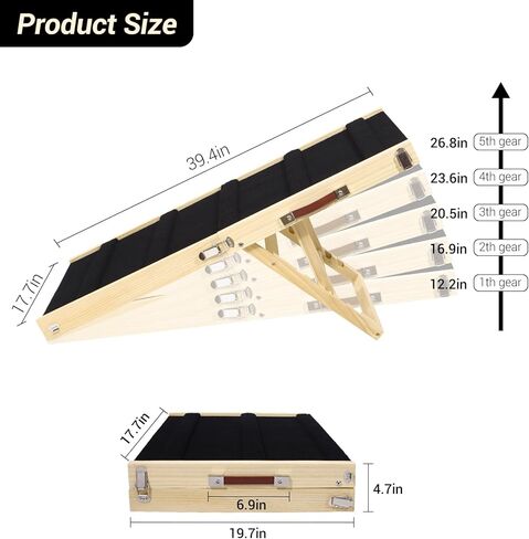 Foldable Dog Ramp - Portable Natural Solid Wood Pet Ramps for Small/Large Dogs, Non Slip Cat Dog Safety Ladder for Bed, Couch, Car in Kuwait
