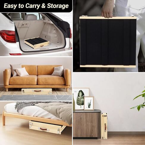 Foldable Dog Ramp - Portable Natural Solid Wood Pet Ramps for Small/Large Dogs, Non Slip Cat Dog Safety Ladder for Bed, Couch, Car in Kuwait