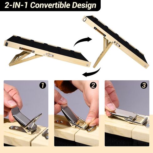 Foldable Dog Ramp - Portable Natural Solid Wood Pet Ramps for Small/Large Dogs, Non Slip Cat Dog Safety Ladder for Bed, Couch, Car in Kuwait
