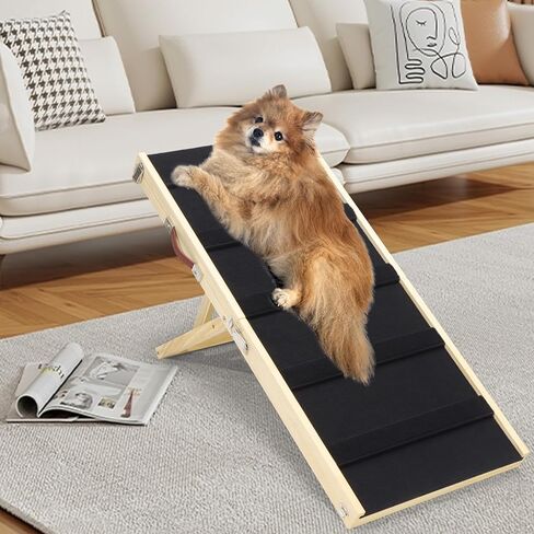 Foldable Dog Ramp - Portable Natural Solid Wood Pet Ramps for Small/Large Dogs, Non Slip Cat Dog Safety Ladder for Bed, Couch, Car in Kuwait