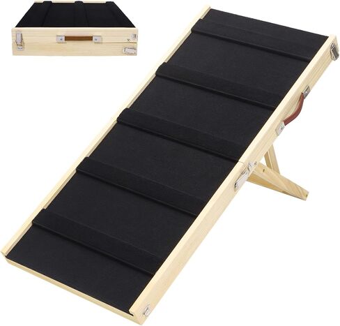 Foldable Dog Ramp - Portable Natural Solid Wood Pet Ramps for Small/Large Dogs, Non Slip Cat Dog Safety Ladder for Bed, Couch, Car in Kuwait