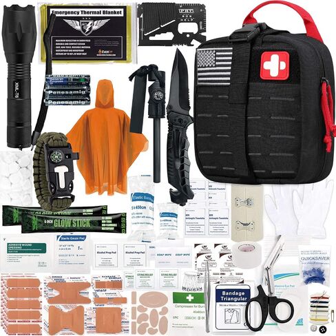 Everlit Survival Upgraded Survival First Aid Kit Emergency Gear Trauma Kit with 1000D Nylon Laser Cut Tactical EMT Pouch for Outdoor, Camping, Hunting, Hiking, Earthquake, Home, Office in Kuwait