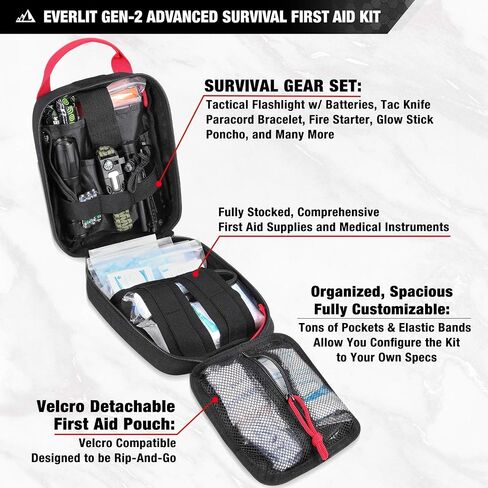 Everlit Survival Upgraded Survival First Aid Kit Emergency Gear Trauma Kit with 1000D Nylon Laser Cut Tactical EMT Pouch for Outdoor, Camping, Hunting, Hiking, Earthquake, Home, Office in Kuwait