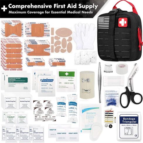 Everlit Survival Upgraded Survival First Aid Kit Emergency Gear Trauma Kit with 1000D Nylon Laser Cut Tactical EMT Pouch for Outdoor, Camping, Hunting, Hiking, Earthquake, Home, Office in Kuwait