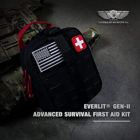Everlit Survival Upgraded Survival First Aid Kit Emergency Gear Trauma Kit with 1000D Nylon Laser Cut Tactical EMT Pouch for Outdoor, Camping, Hunting, Hiking, Earthquake, Home, Office in Kuwait