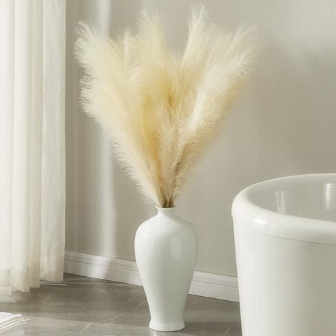عشب البامبا الصناعي، 8 قطع ال بي شماو-دي 38 انش/3.1 قدم، زهور صناعية منفوشة لا تتساقط، عشب بامبا كبير لملء المزهريات وديكور المنزل وغرفة المزرعة وديكور الزفاف بنمط بوهو (بيج) in Kuwait