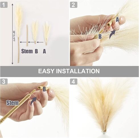 عشب البامبا الصناعي، 8 قطع ال بي شماو-دي 38 انش/3.1 قدم، زهور صناعية منفوشة لا تتساقط، عشب بامبا كبير لملء المزهريات وديكور المنزل وغرفة المزرعة وديكور الزفاف بنمط بوهو (بيج) in Kuwait