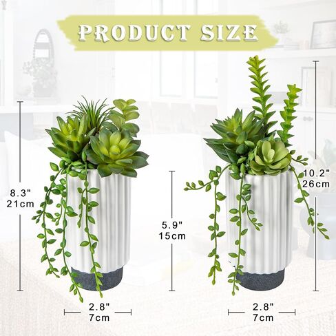 Hollyone Artificial Succulents Plants Set of 2 Faux Succulents 9" Fake Succulent Plants in Ceramic Pot Succulent Plant for Desk Modern Home Living Room Office Table Shelf Bathroom Decor in Kuwait