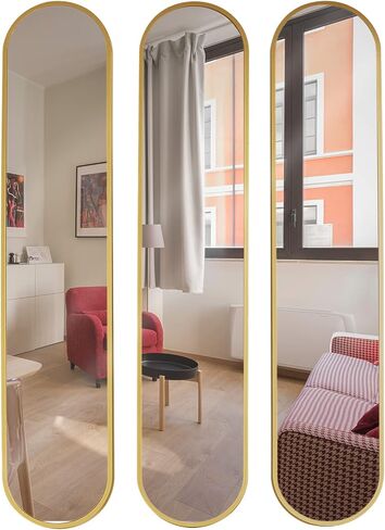 ميرورايز مجموعة مرايا ذهبية مزخرفة 40 انش × 8 انش من 3 قطع، مراة حائط ذهبية عصرية للمنزل والحمام وغرفة المعيشة in Kuwait