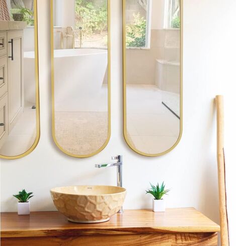 ميرورايز مجموعة مرايا ذهبية مزخرفة 40 انش × 8 انش من 3 قطع، مراة حائط ذهبية عصرية للمنزل والحمام وغرفة المعيشة in Kuwait