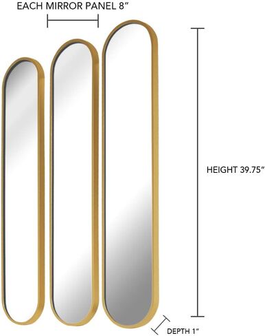 ميرورايز مجموعة مرايا ذهبية مزخرفة 40 انش × 8 انش من 3 قطع، مراة حائط ذهبية عصرية للمنزل والحمام وغرفة المعيشة in Kuwait