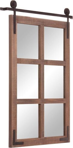 Patton Wall Decor 33x26 Sliding Barn Door Wood Window Wall Mirror, Brown in Kuwait