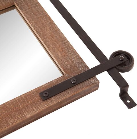Patton Wall Decor 33x26 Sliding Barn Door Wood Window Wall Mirror, Brown in Kuwait
