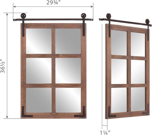Patton Wall Decor 33x26 Sliding Barn Door Wood Window Wall Mirror, Brown in Kuwait
