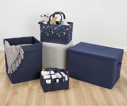 Sammy & Lou Collapsible Felt Soft Toy Box for Toddlers Toy Storage Organizer with Handles and Hinged Lid, 22 x 14.5 x 15 inches, Navy in Saudi Arabia
