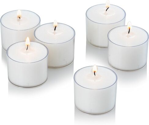 شموع الشاي الأبيض الخفيفة مع كوب شفاف - صندوق مكون من 24 قطعة - وقت حرق ممتد 10 ساعات - شمعة شاي غير معطرة وبدون دخان - مثالية لحفلات الزفاف والحفلات والفنادق والمطاعم in Kuwait