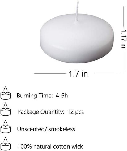 12Pcs Floating Candles for Centerpieces 4 Hours 1.7 Inch Burning White Unscented Classic Floating Candles for Weddings, Parties,Spa,House-Warming,Holiday and Home Decorations in Saudi Arabia