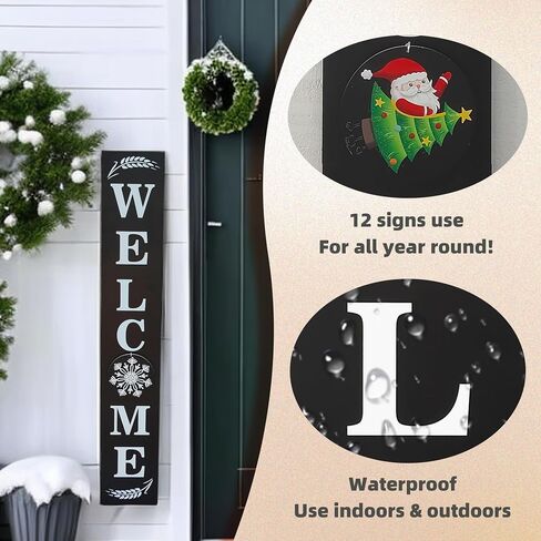 Wind Resistant Long Welcome Sign for Front Door Porch Standing, Interchangeable Wood Door Signs Welcome Door Decors for Home Outdoors, with 12 Seasonal Hangers Welcoming every Seasons in Saudi Arabia