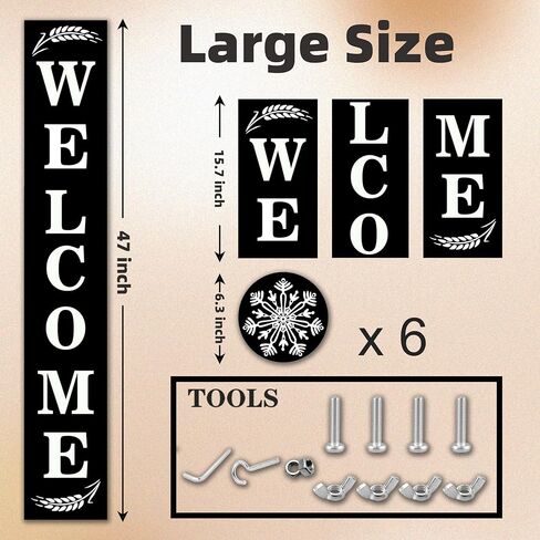Wind Resistant Long Welcome Sign for Front Door Porch Standing, Interchangeable Wood Door Signs Welcome Door Decors for Home Outdoors, with 12 Seasonal Hangers Welcoming every Seasons in Saudi Arabia