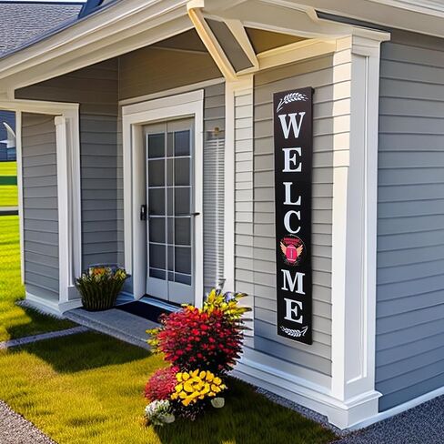 Wind Resistant Long Welcome Sign for Front Door Porch Standing, Interchangeable Wood Door Signs Welcome Door Decors for Home Outdoors, with 12 Seasonal Hangers Welcoming every Seasons in Saudi Arabia
