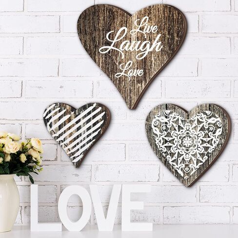 3 Pcs Heart Wooden Sign Valentine's Day Heart Wall Decor Rustic Hanging Plaque Carved Floral Wall Art Farmhouse Wall Decor for Valentine's Day Kitchen Bedroom Bathroom, 3 Sizes in Saudi Arabia