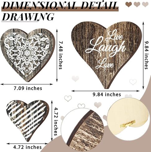 3 Pcs Heart Wooden Sign Valentine's Day Heart Wall Decor Rustic Hanging Plaque Carved Floral Wall Art Farmhouse Wall Decor for Valentine's Day Kitchen Bedroom Bathroom, 3 Sizes in Saudi Arabia