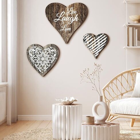3 Pcs Heart Wooden Sign Valentine's Day Heart Wall Decor Rustic Hanging Plaque Carved Floral Wall Art Farmhouse Wall Decor for Valentine's Day Kitchen Bedroom Bathroom, 3 Sizes in Saudi Arabia