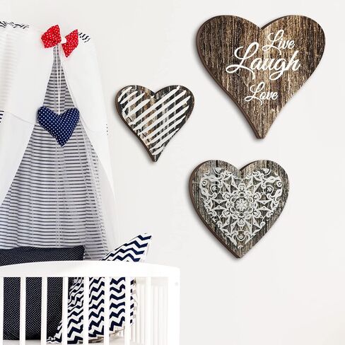 3 Pcs Heart Wooden Sign Valentine's Day Heart Wall Decor Rustic Hanging Plaque Carved Floral Wall Art Farmhouse Wall Decor for Valentine's Day Kitchen Bedroom Bathroom, 3 Sizes in Saudi Arabia