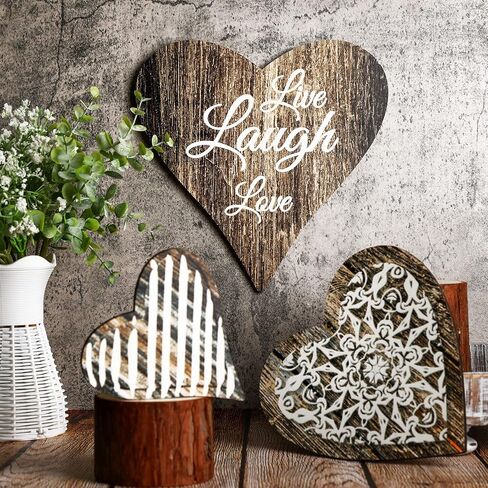 3 Pcs Heart Wooden Sign Valentine's Day Heart Wall Decor Rustic Hanging Plaque Carved Floral Wall Art Farmhouse Wall Decor for Valentine's Day Kitchen Bedroom Bathroom, 3 Sizes in Saudi Arabia
