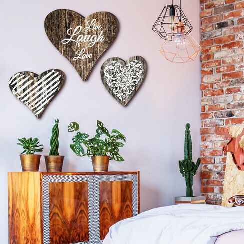 3 Pcs Heart Wooden Sign Valentine's Day Heart Wall Decor Rustic Hanging Plaque Carved Floral Wall Art Farmhouse Wall Decor for Valentine's Day Kitchen Bedroom Bathroom, 3 Sizes in Saudi Arabia