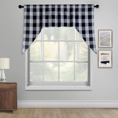 Creativesfun Rod Pocket Black Cream Checks Kitchen Tiers Set (Tiers 26 X 24 -Inch 2P, Black & Cream) in Saudi Arabia