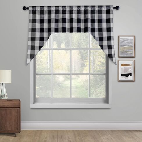 Creativesfun Rod Pocket Black Cream Checks Kitchen Tiers Set (Tiers 26 X 24 -Inch 2P, Black & Cream) in Saudi Arabia