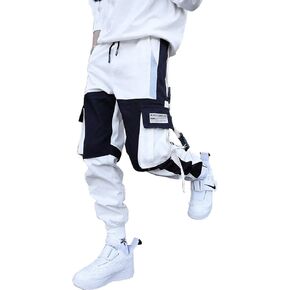Astellarie Mens Punk Cargo Pants Hip-hop Jogger Patchwork Popular Baggy Teachwear Pants