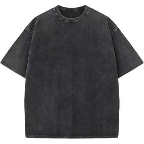 Men's Cotton T-Shirts Oversized Unisex Short Sleeves Casual Loose Wash Solid Basic Tee Tops